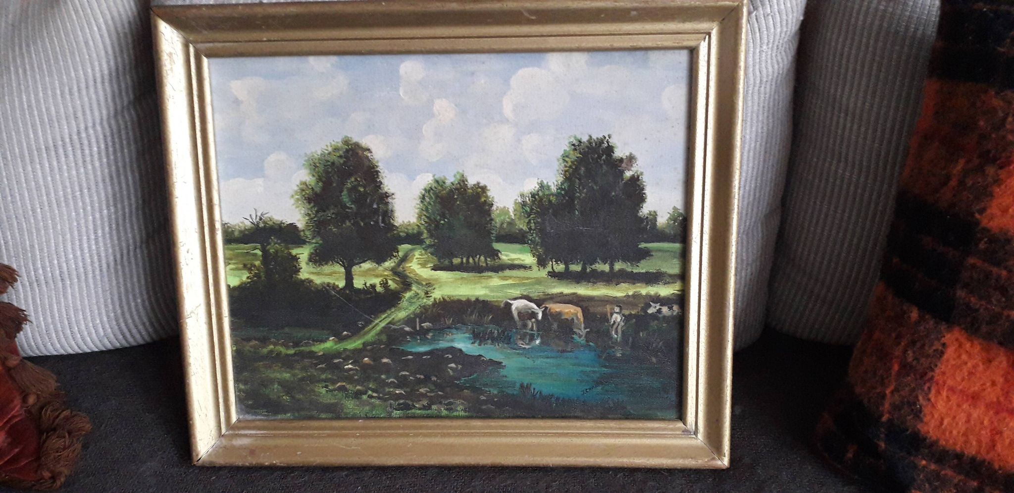 Tableau ancien à l'huile représentant un paysage