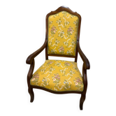 Fauteuil cabriolet de style Louis XV en bois massif, tissu floral jau