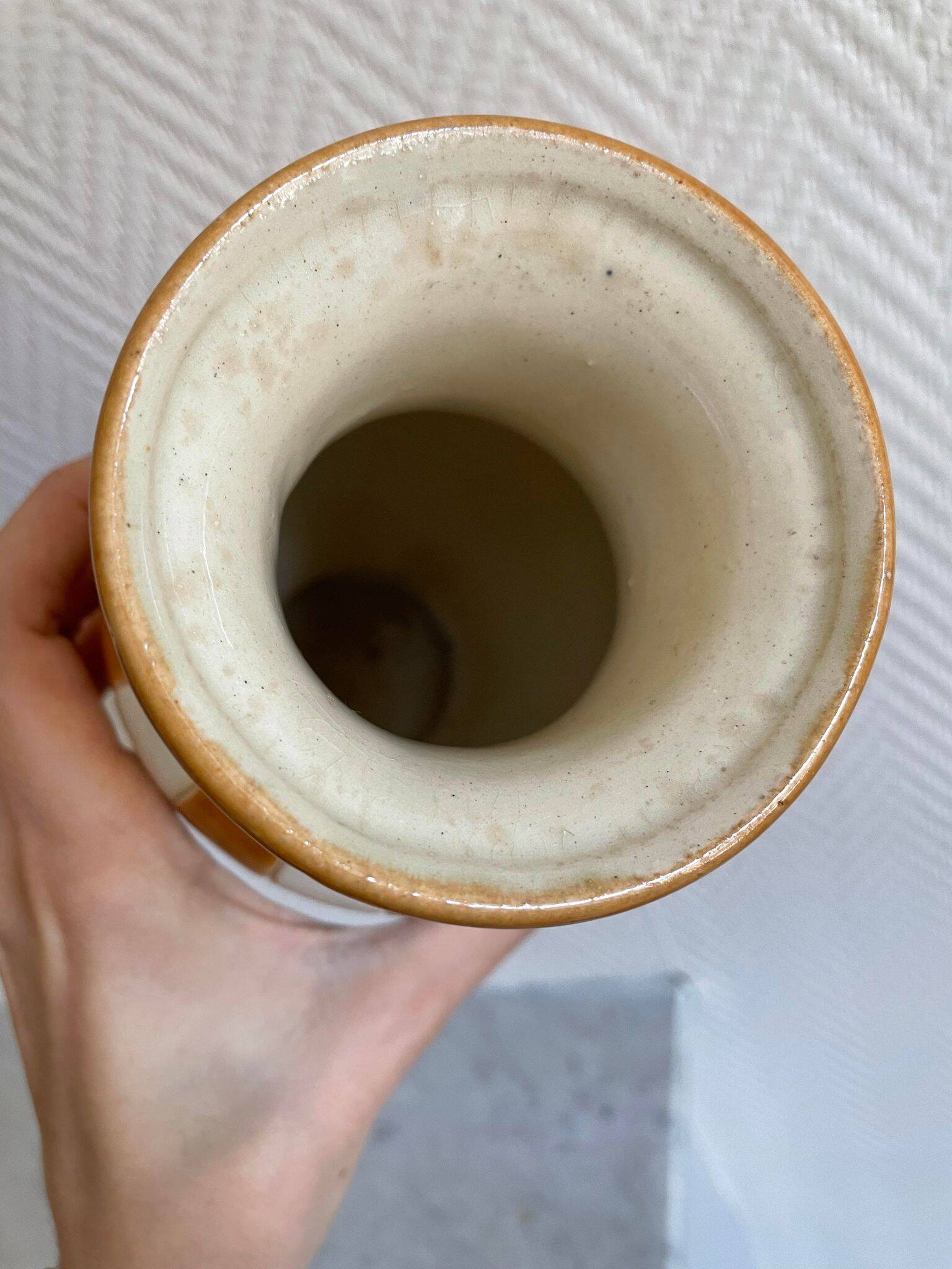 White and brown enamel vase Art Deco style