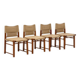 Set of four Italian wooden dining chairs with canvas upholstery, 1970s
