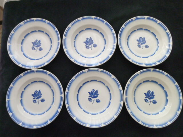 Set of 6 flat plates opaque porcelain from Badonviller