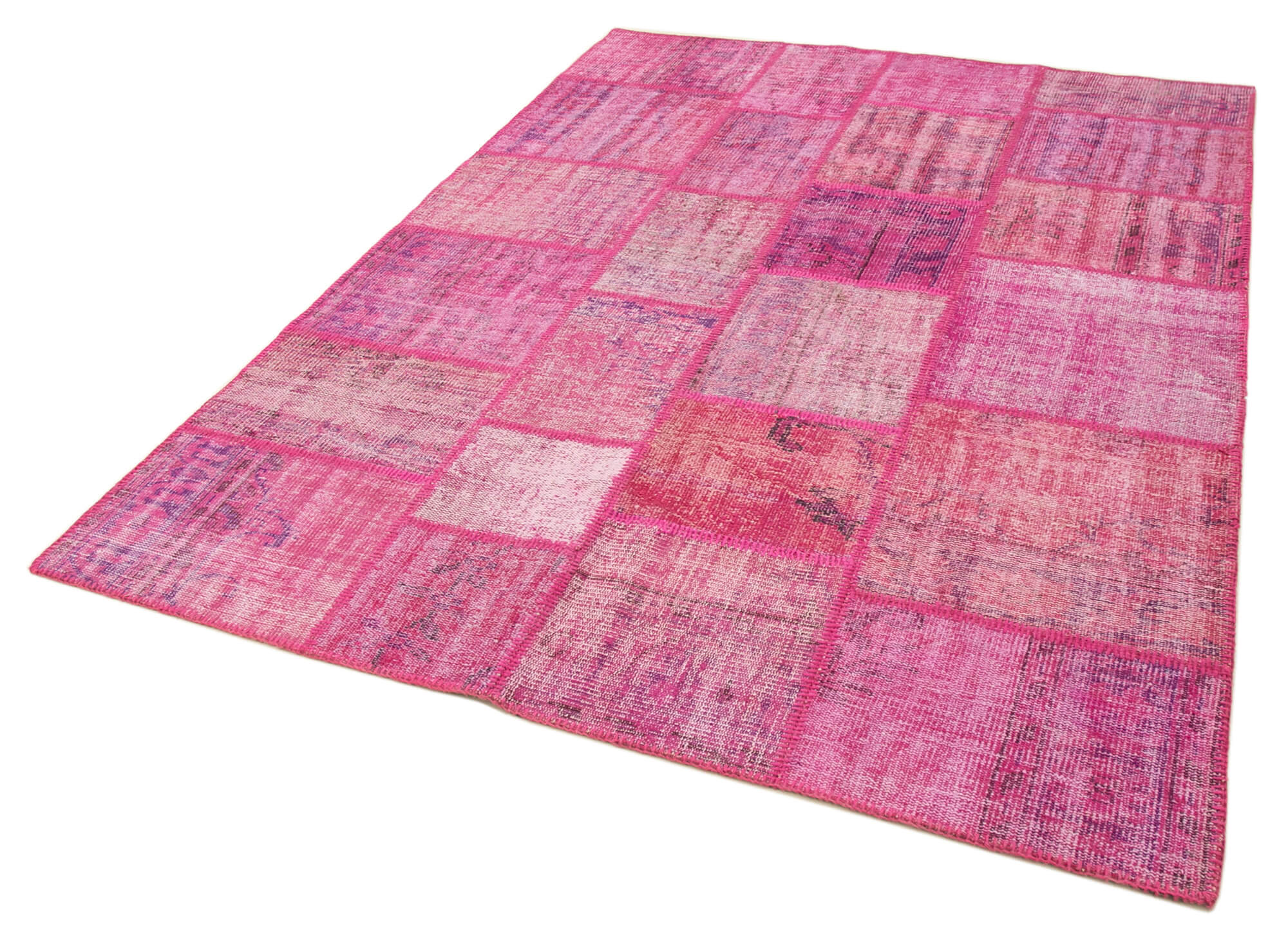 Handwoven anatolian contemporary 176 cm x 242 cm pink patchwork carpet