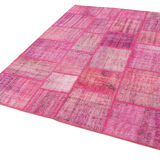 Handwoven anatolian contemporary 176 cm x 242 cm pink patchwork carpet