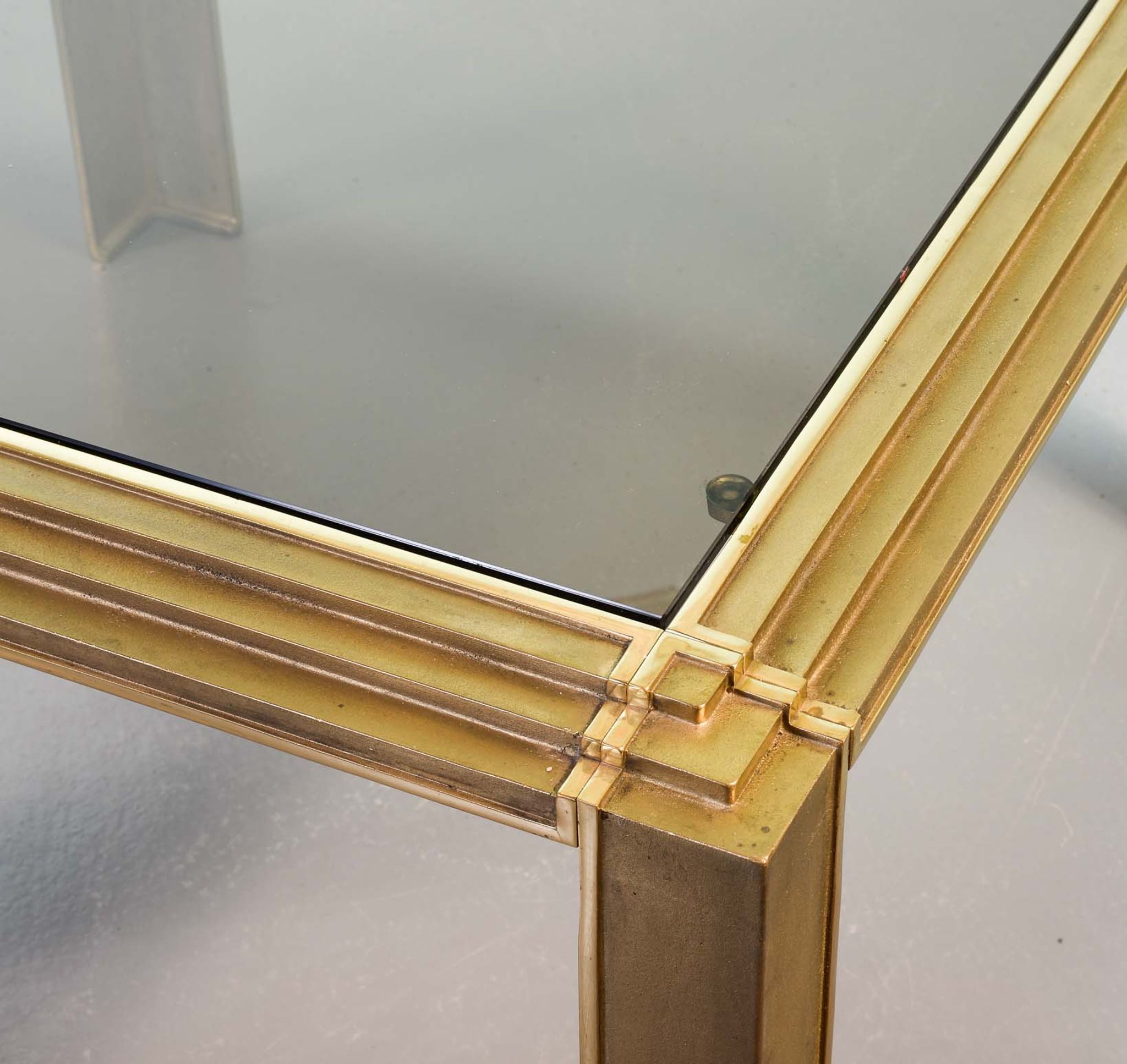 Solid Brass Square Coffee Table after Peter Ghyczy with Smokey Glass Top 70
