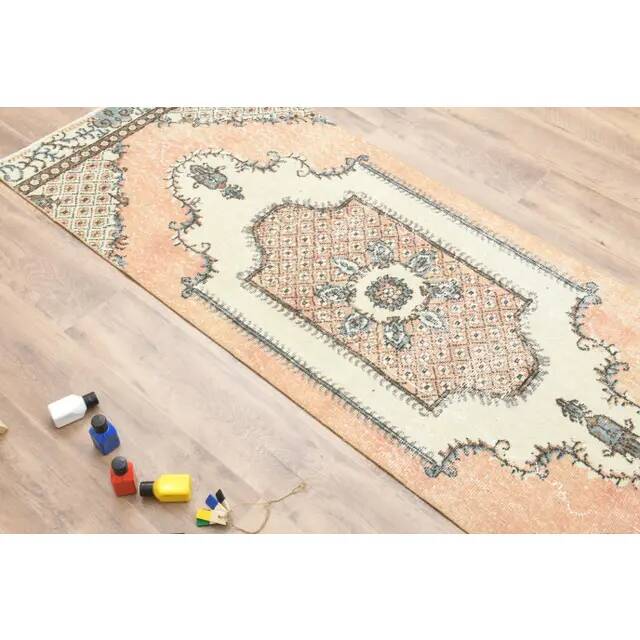 1970s Turkish Oushak Handmade Wool Cotton Orange Runner Rug 73x192