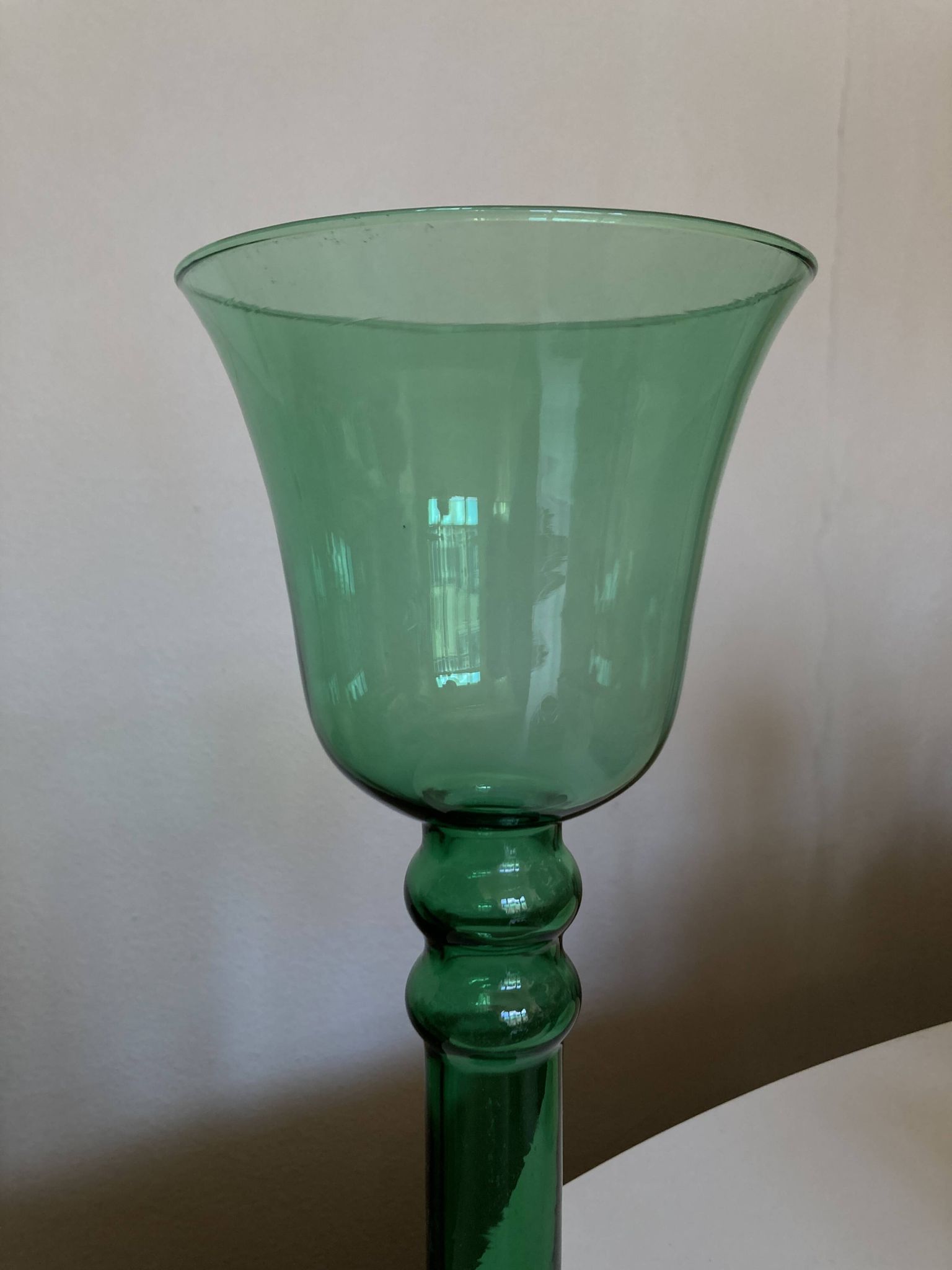 XXL tulip candle holder in blown green glass from the 1960s