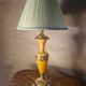 honey opaline lamp with gilding, pleated satin shade 50x25, electrical in good condition, very good