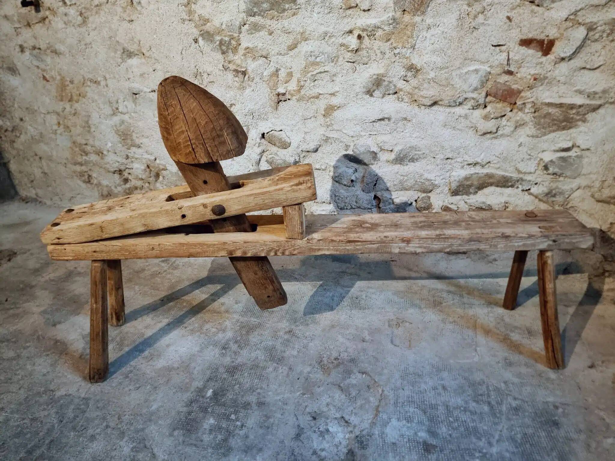 Antique French carpenter's easel – pine and oak carpenter's workbench – 19th century