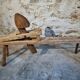 Antique French carpenter's easel – pine and oak carpenter's workbench – 19th century