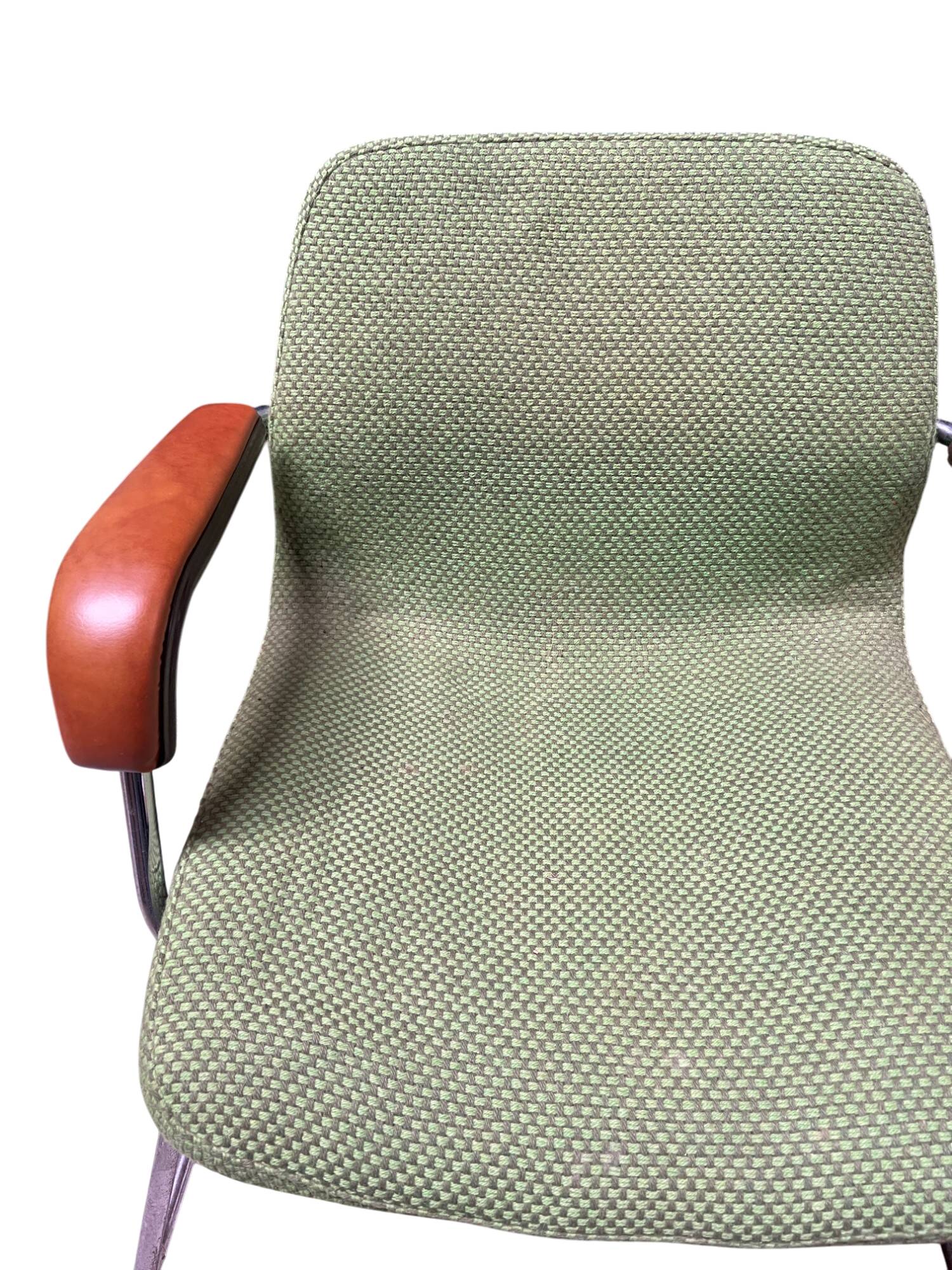 Metal and green fabric armchair