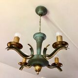 Lustre moderniste vert céladon et laiton massif