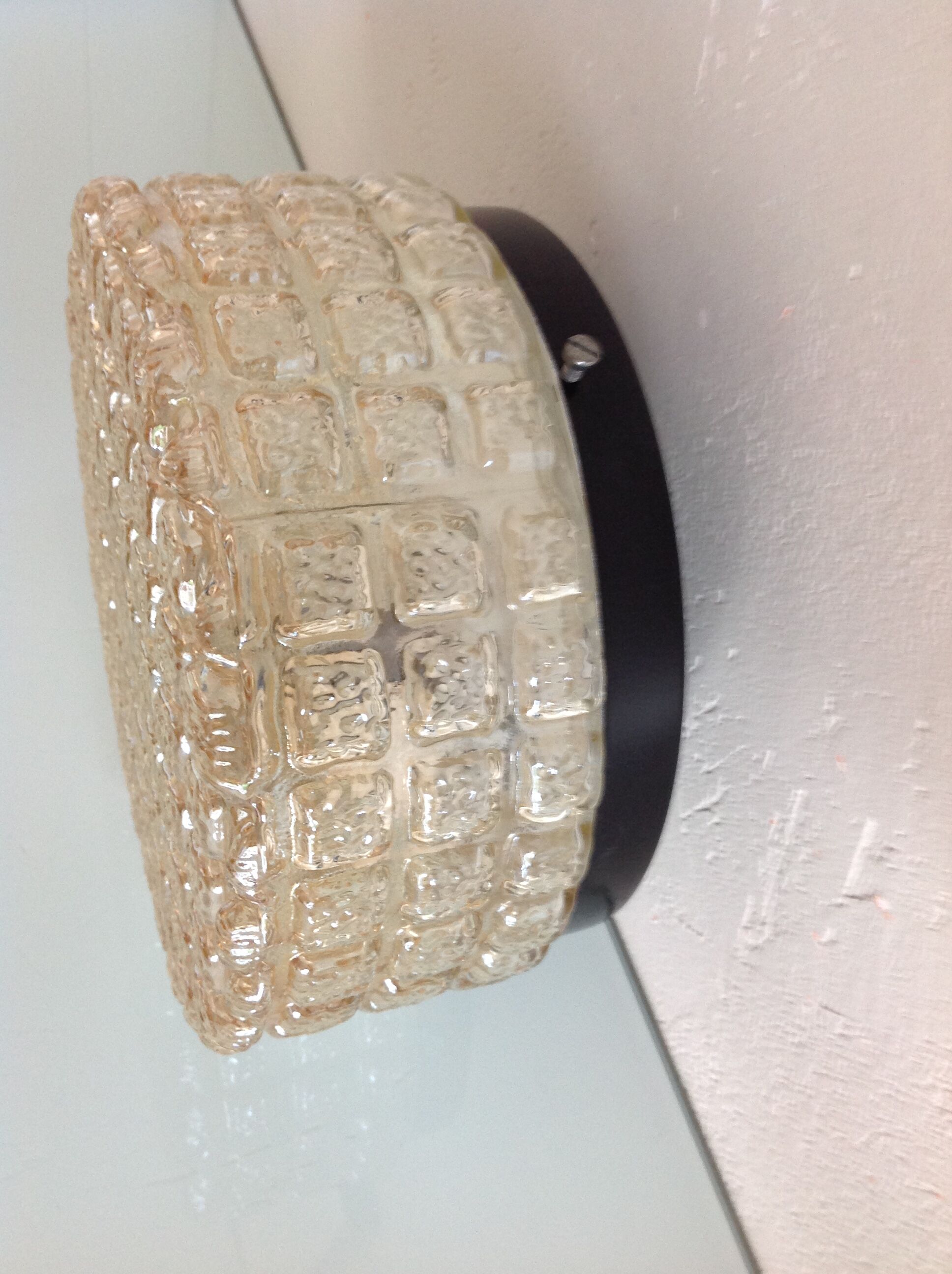 Round ceiling lamp in amber glass / vintage 60s-70s
