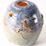 Terracotta photophore scenette owl in the moonlight