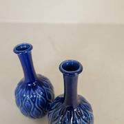Blue and red peacock vases Midcentury Sven Erik Skawonius Upsala Ekeby, 1950s