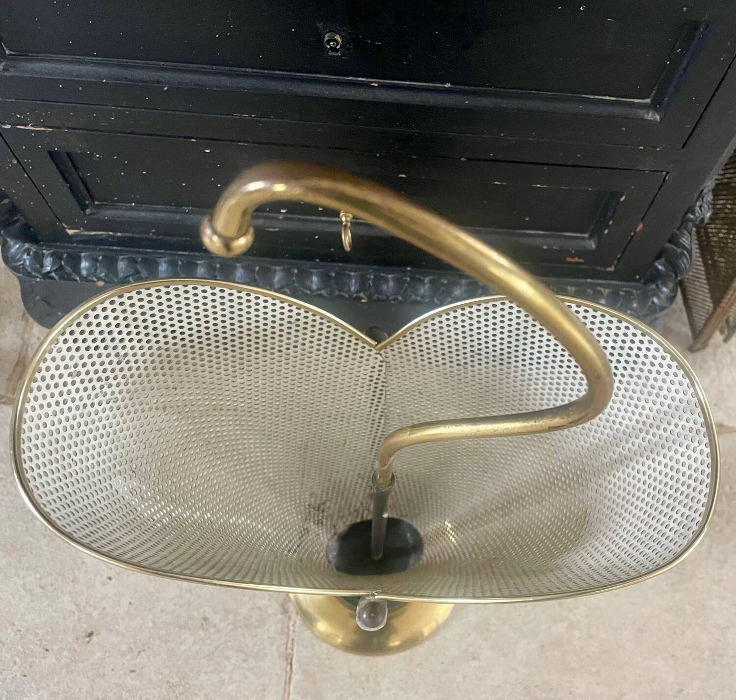 Metal umbrella stand with rigitulle and brass from the 1950s.