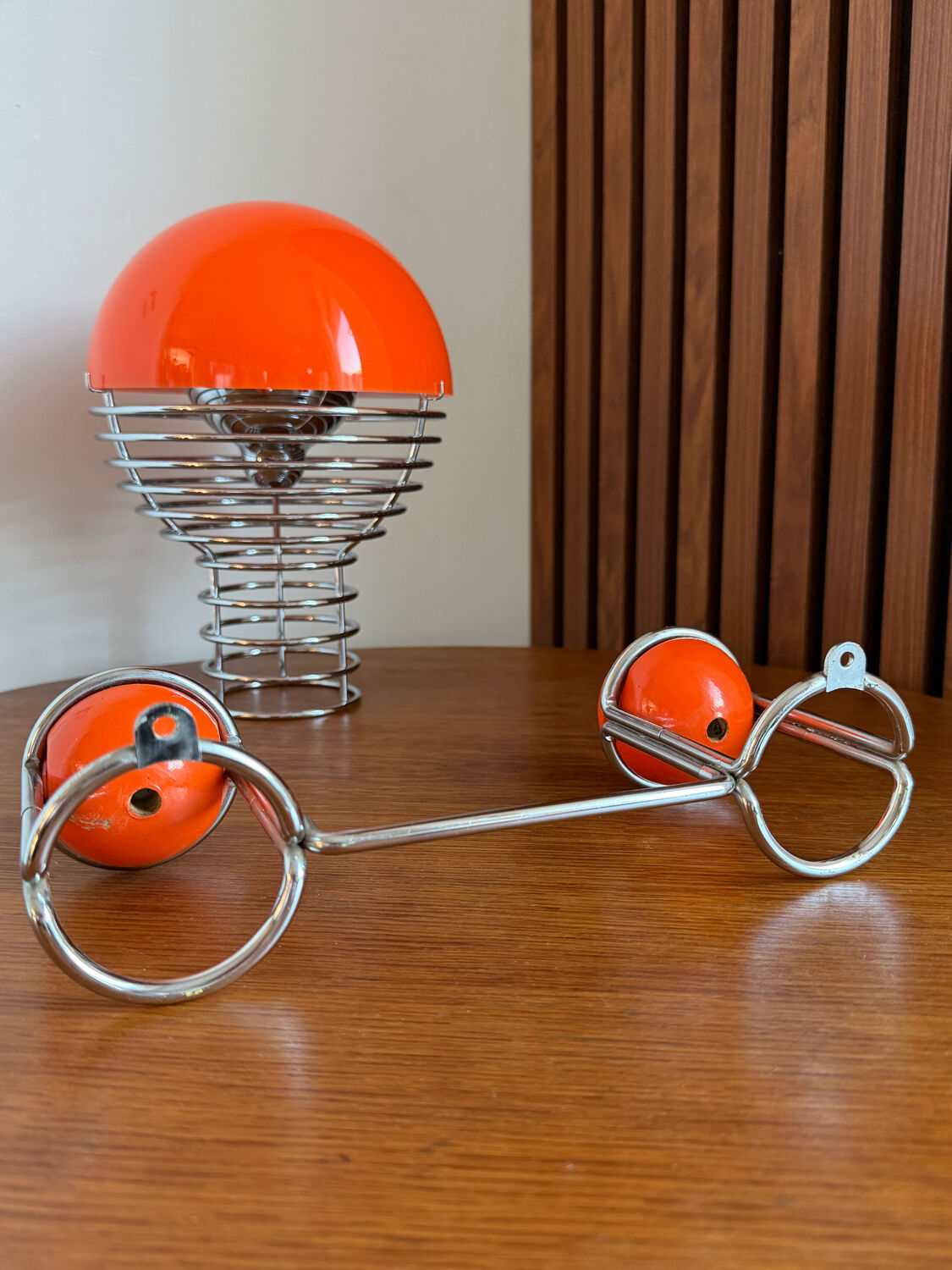 Patère double "Boule" Orange & Chrome  Space Age