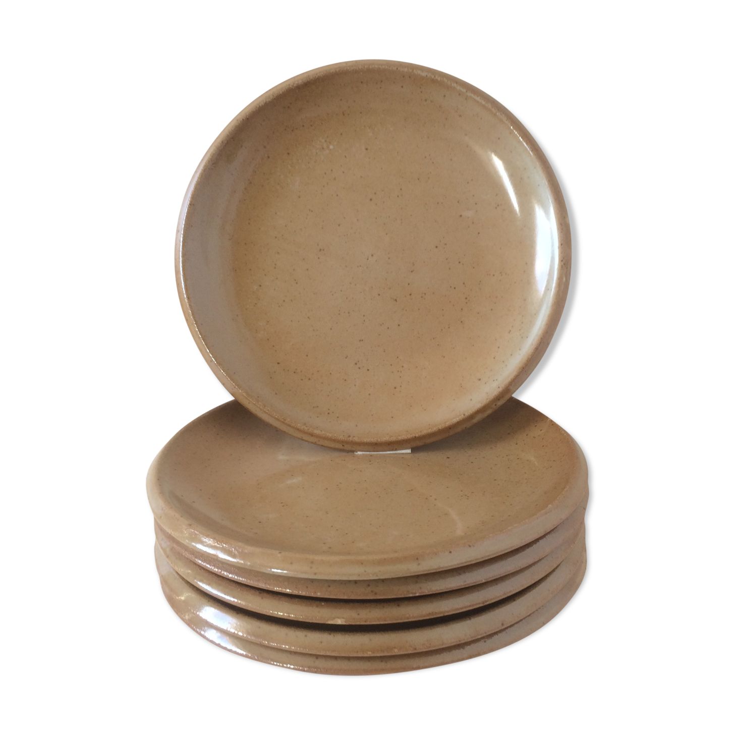 Lot of 6 plates dessert sandstone from Brenne France vintage 70s