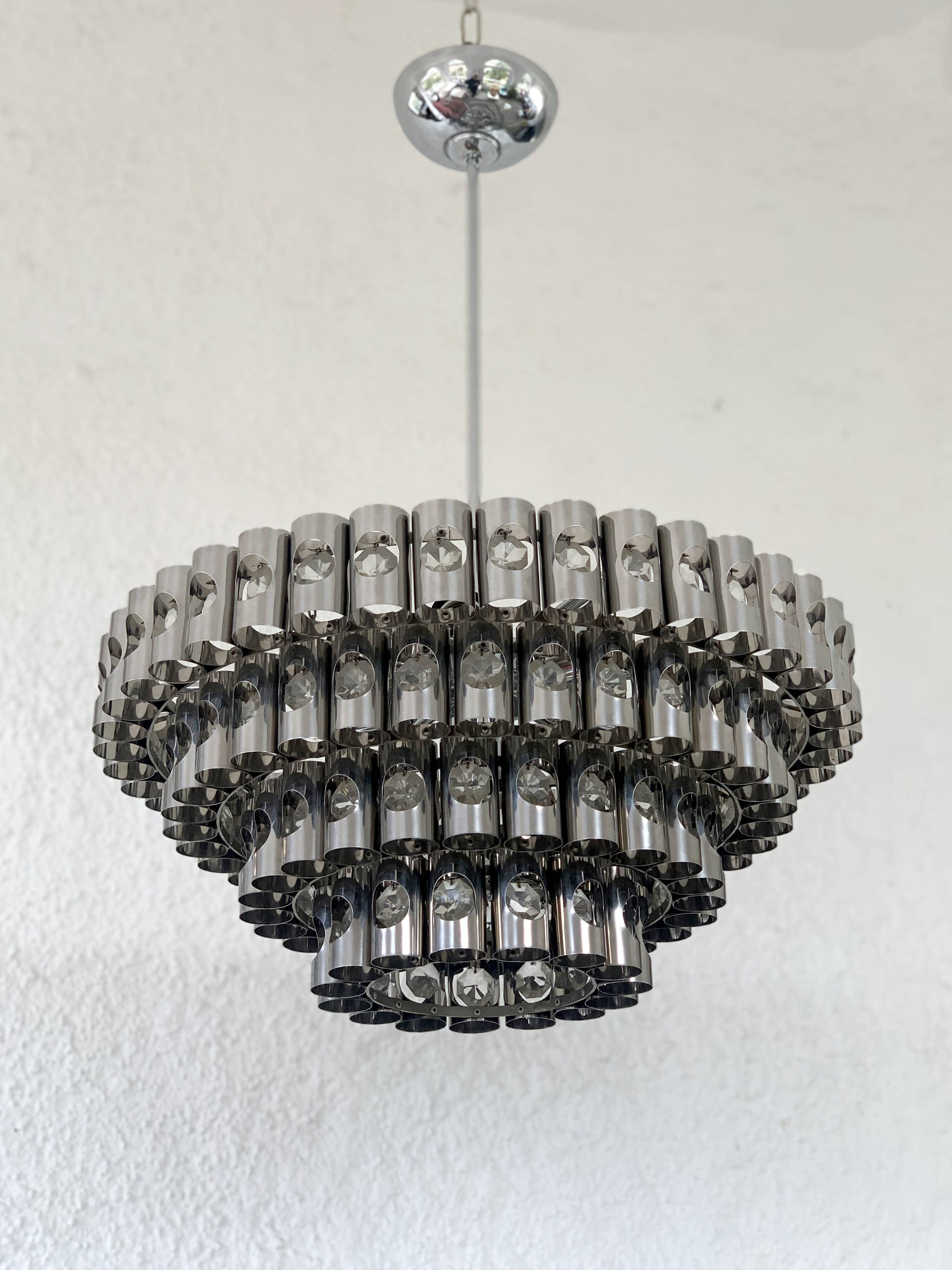 Chandelier in chrome metal tubes, 60s