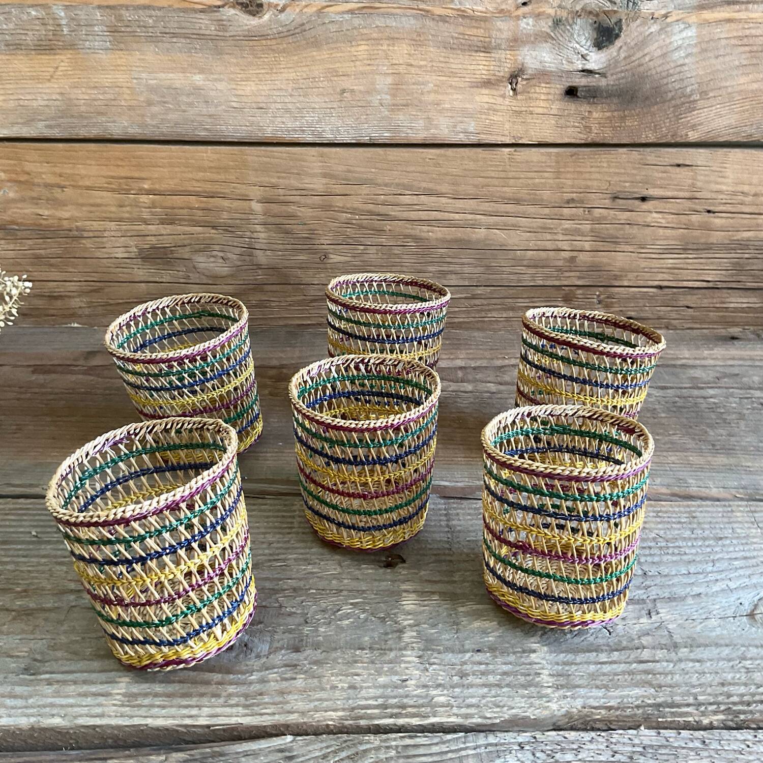 6 vintage glass holder baskets