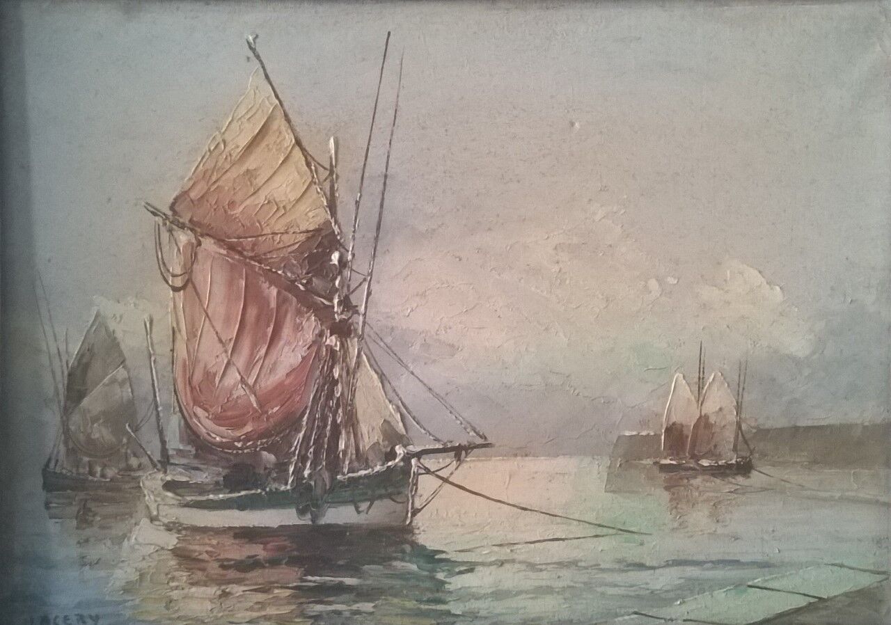 Old marine painting rigging at the port