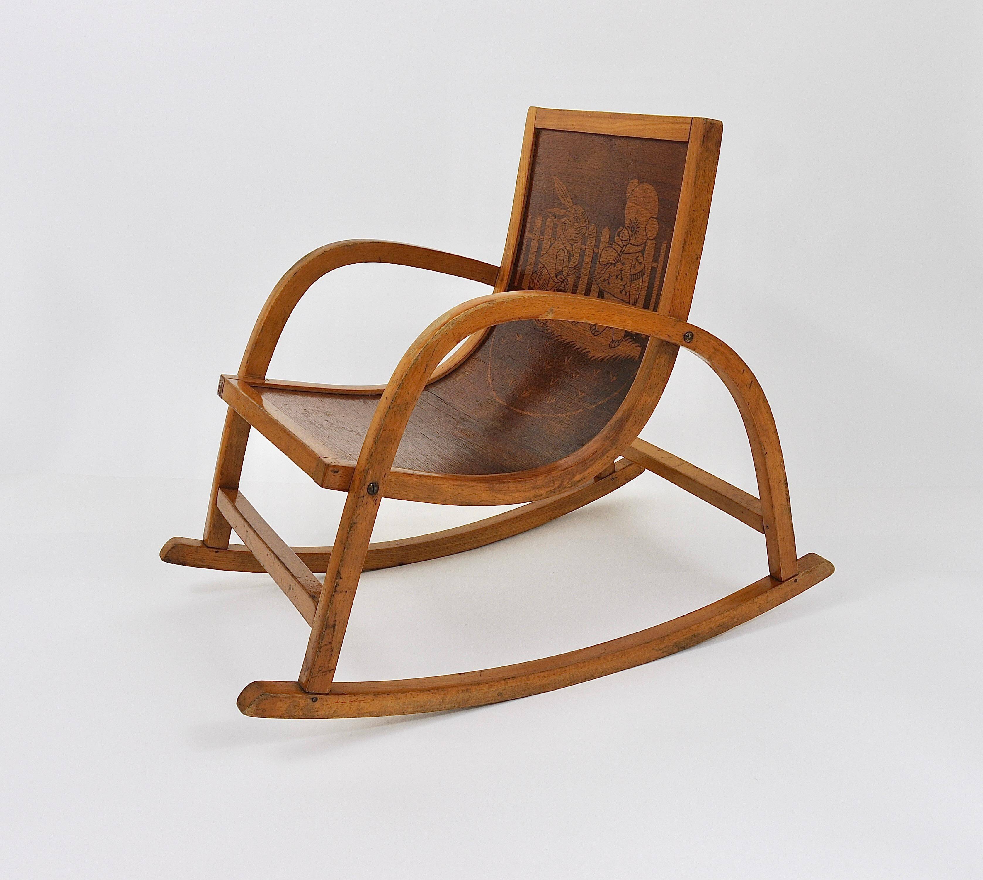 Curved wooden rocking chair for children Bauhaus Brockhage Andrä period, Germany, 1950s