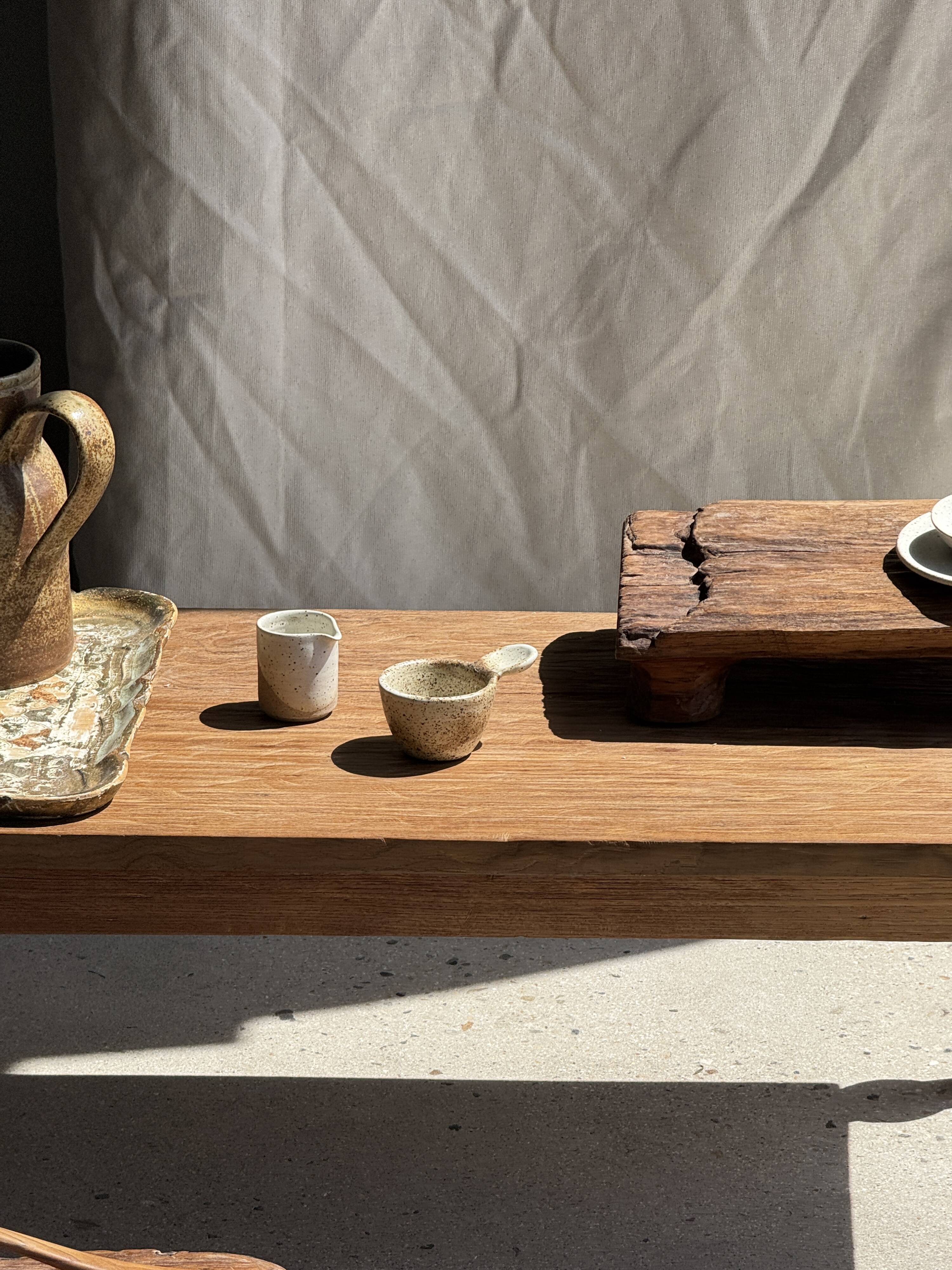 Small stool, footrest in organic blond teak monoxyle wabi-sabi L22