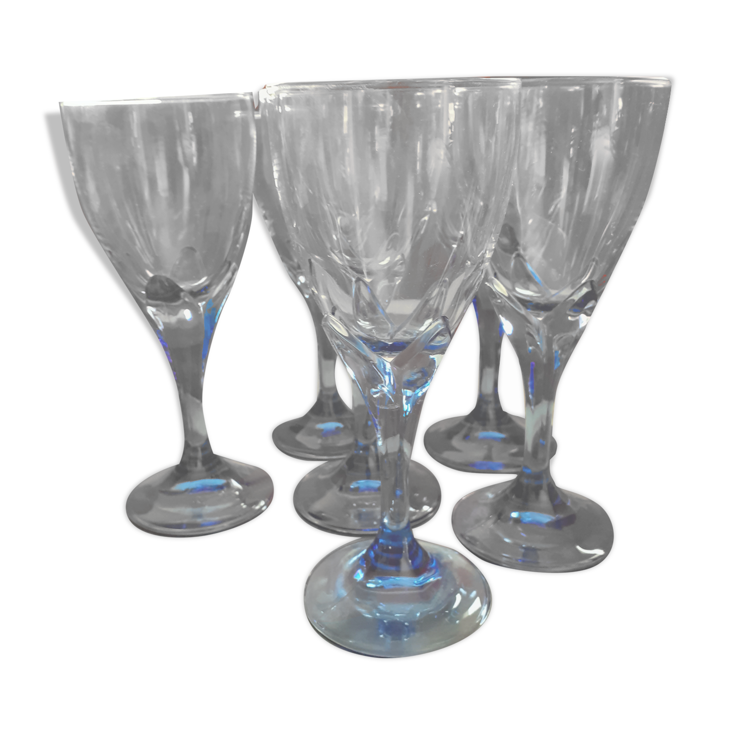 6 Large blue glasses, Bormioli, Rocco. Luxury Italian glassware.