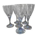 6 Large blue glasses, Bormioli, Rocco. Luxury Italian glassware.