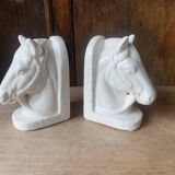 Vintage Horse Head White Ceramic Bookends