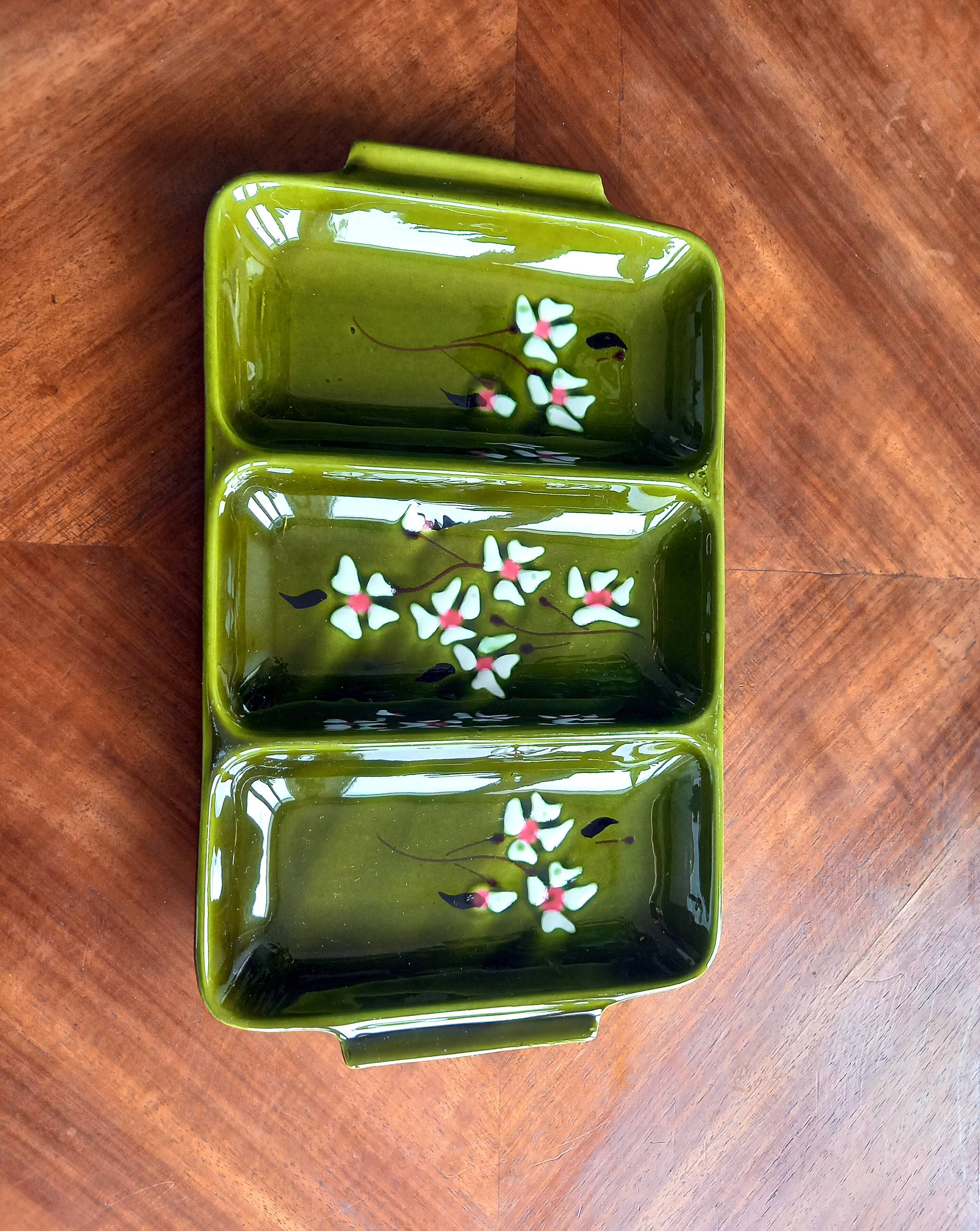 Former servant 3 compartments Glazed ceramic Signed Poët-Laval Vintage pottery 50s