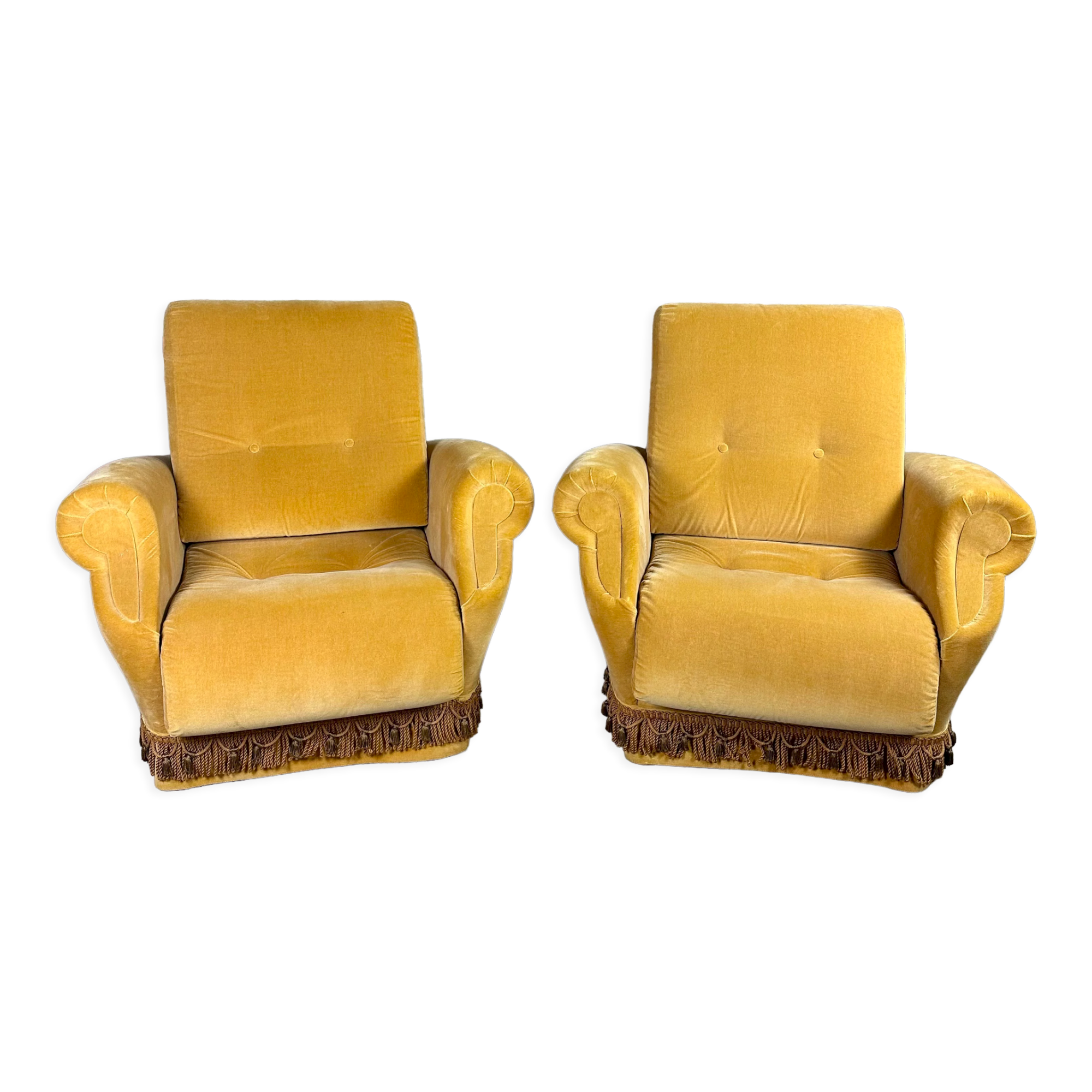 Fauteuils vintage 1950 en velours jaune