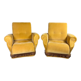 Armchairs (the pair) vintage 1950 in yellow velvet