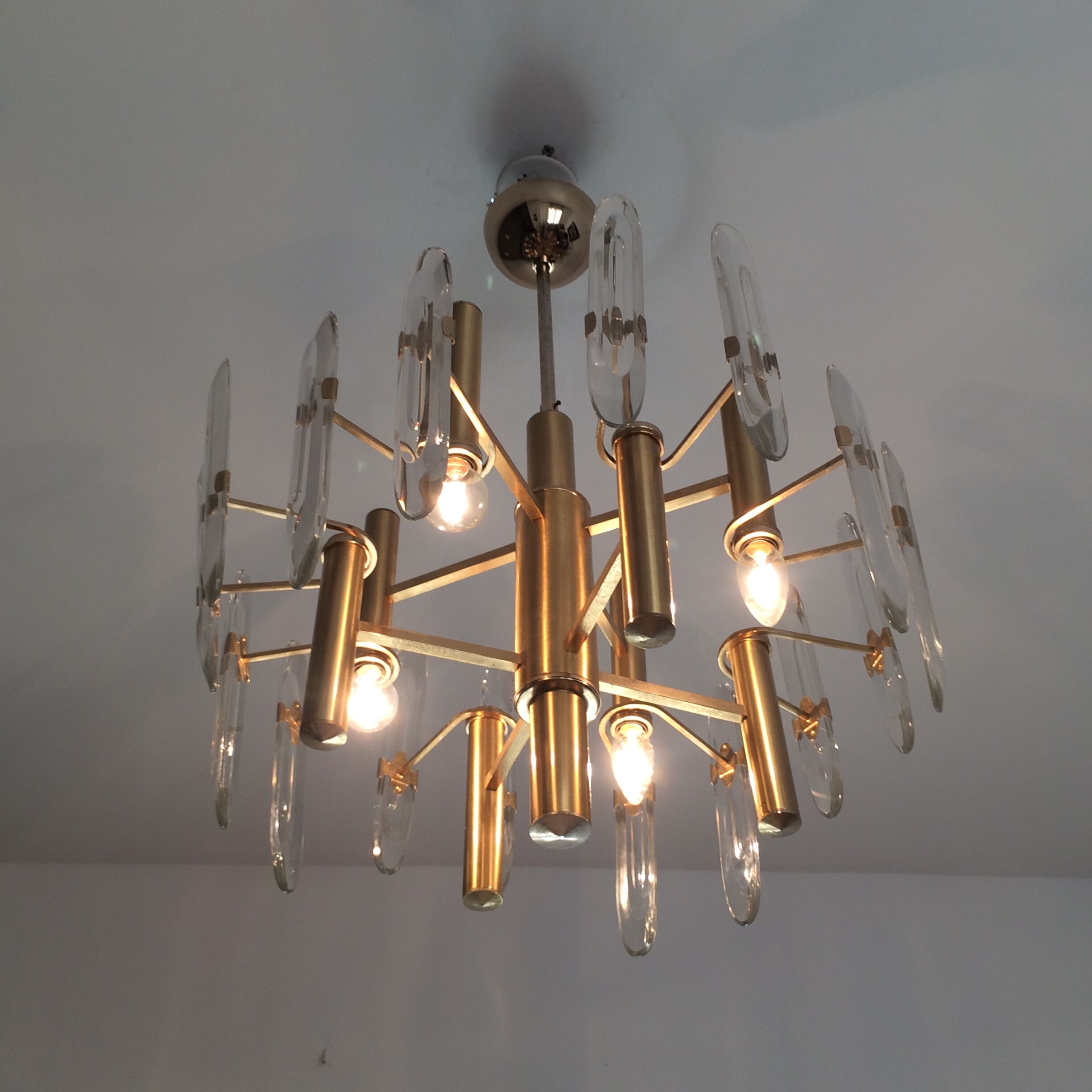 Lustre Sciolari, 1960 en acier doré et cristal