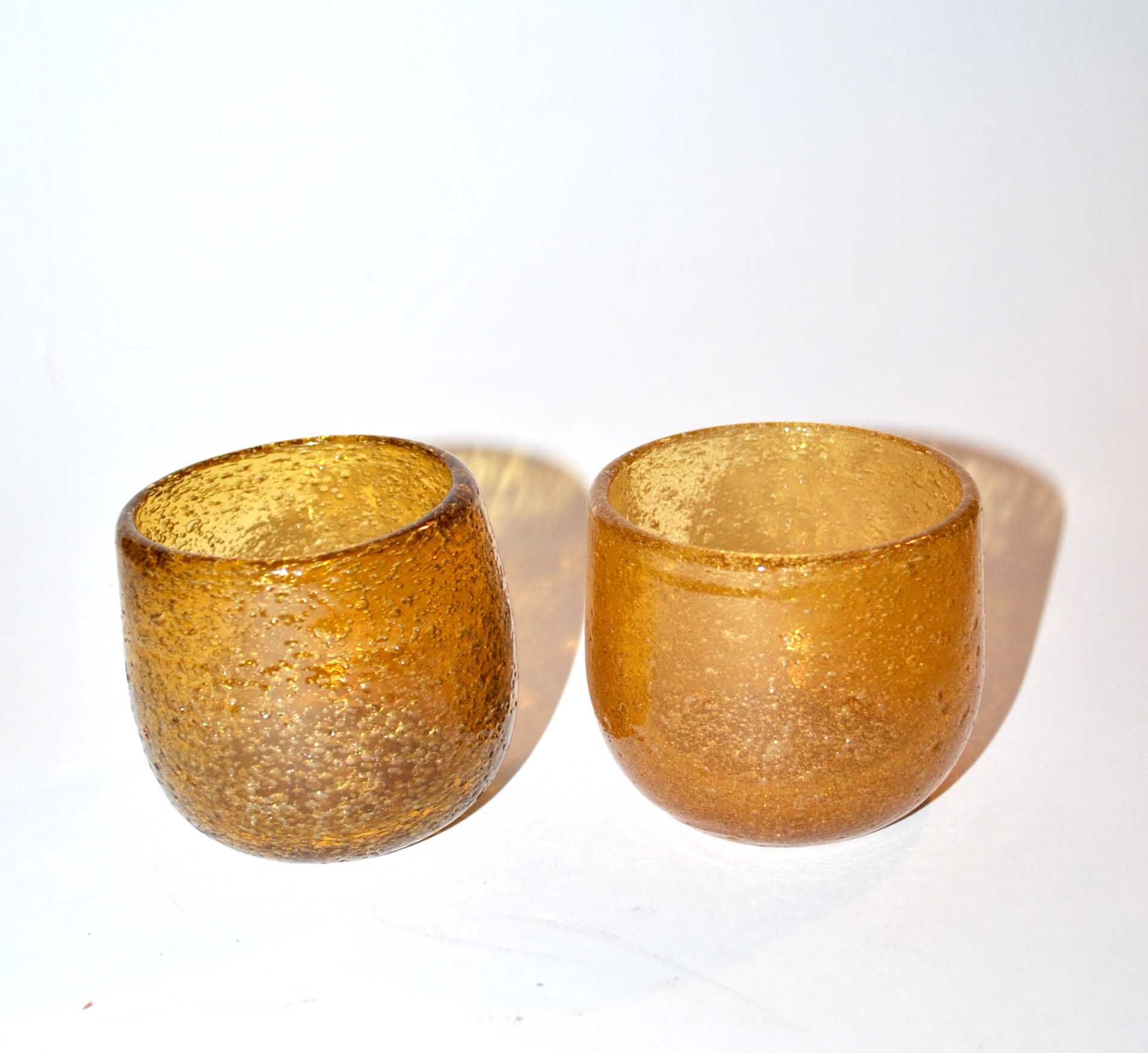 Lot 2 Glasses cup bubbled glass BIOT - Acid yellow glass Photophore VINTAGE