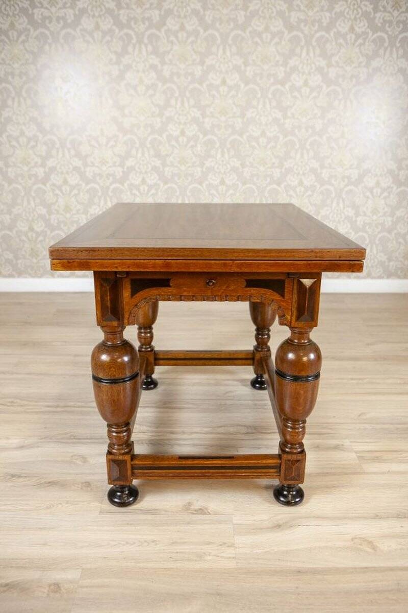 Dutch Extendable Oak Side Table, Late 19th Century