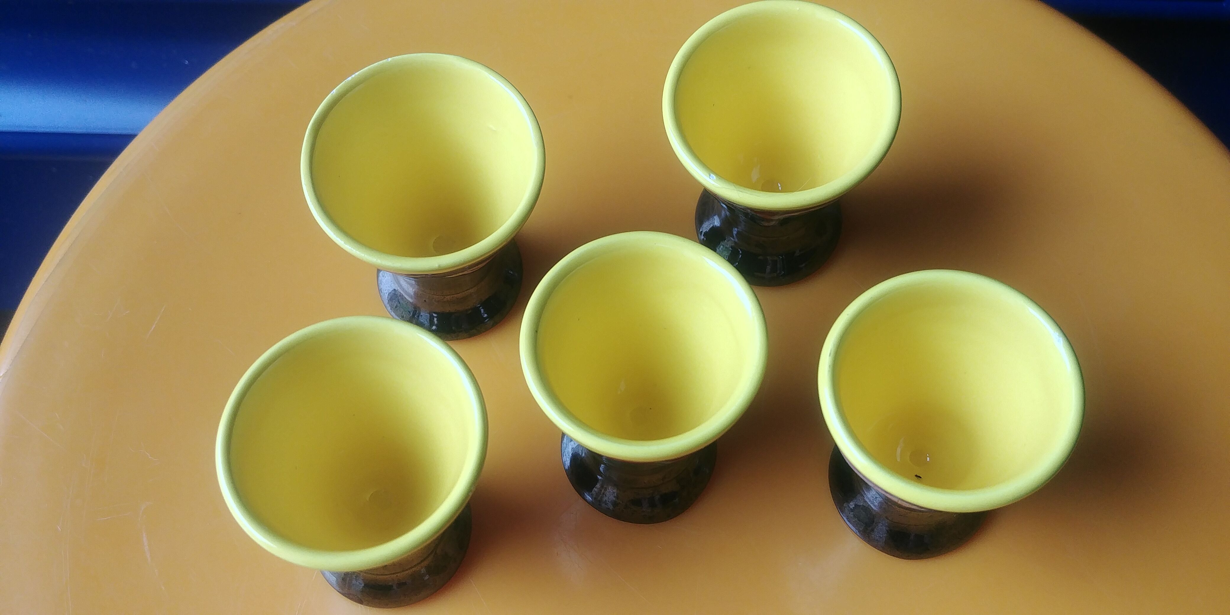 Set of five glazed ceramic coquetiers vintage 60s
