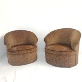 Armchairs with floral print of corduroy fabric. 1980s.