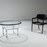 Post-Modern round glass and steel coffeetable attributed to Niels Bendtsen