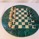 Vintage Complete Chess Set in Malachite and White Stone