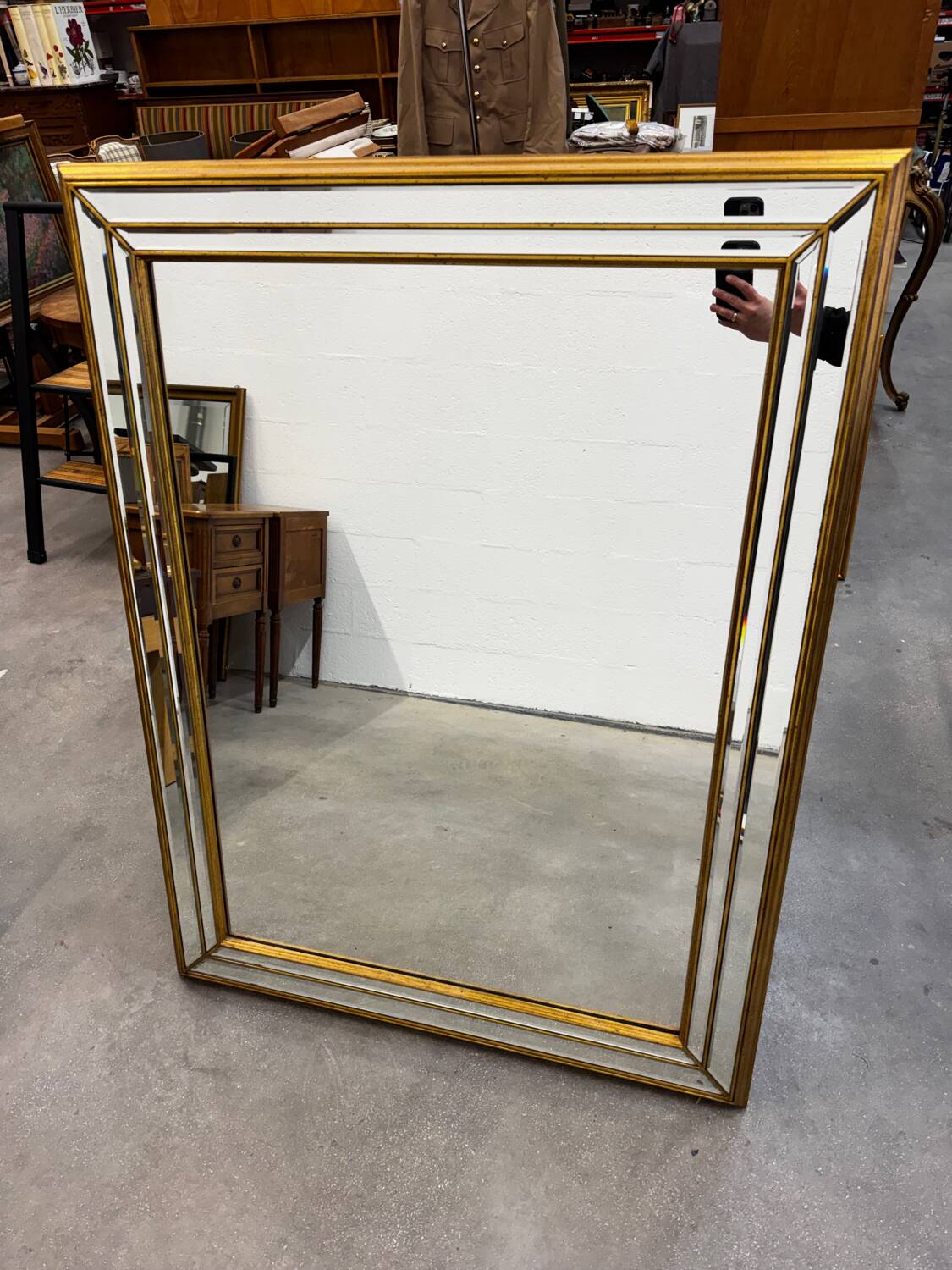 Deknudt Mirror Large Format with Triple Frame in Gold Wood Art Deco