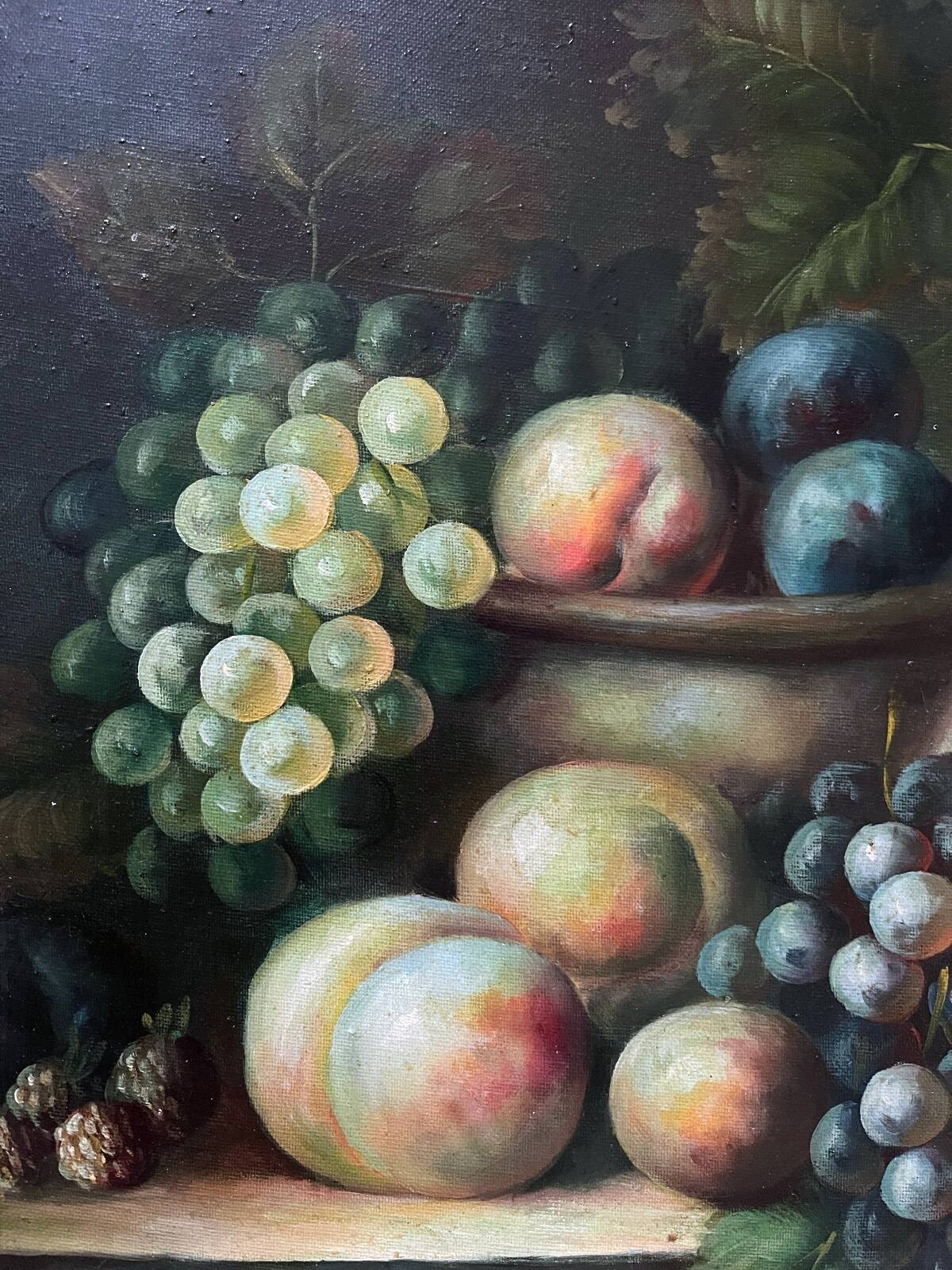 Tableau HST "Still Life with Fruits" Signed (?) 20th century + frame