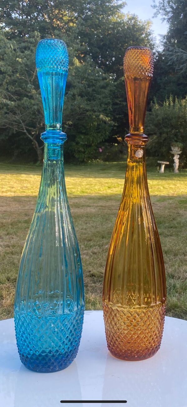 Paire de bouteilles en verre d´Empoli made in Italy 1960