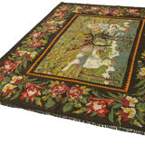 Hand-knotted vintage rose black kilim 192 cm x 240 cm - 23428