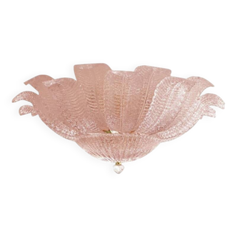 Contemporary Venetian Pink Graniglia "Leafs" Glass Flush Mount