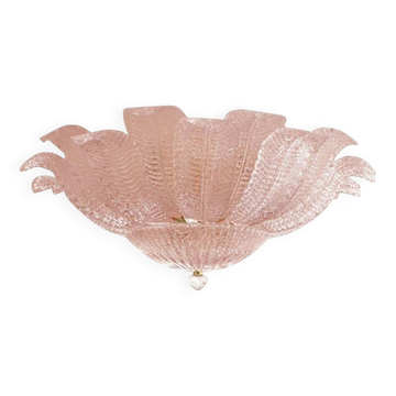 Contemporary Venetian Pink Graniglia "Leafs" Glass Flush Mount