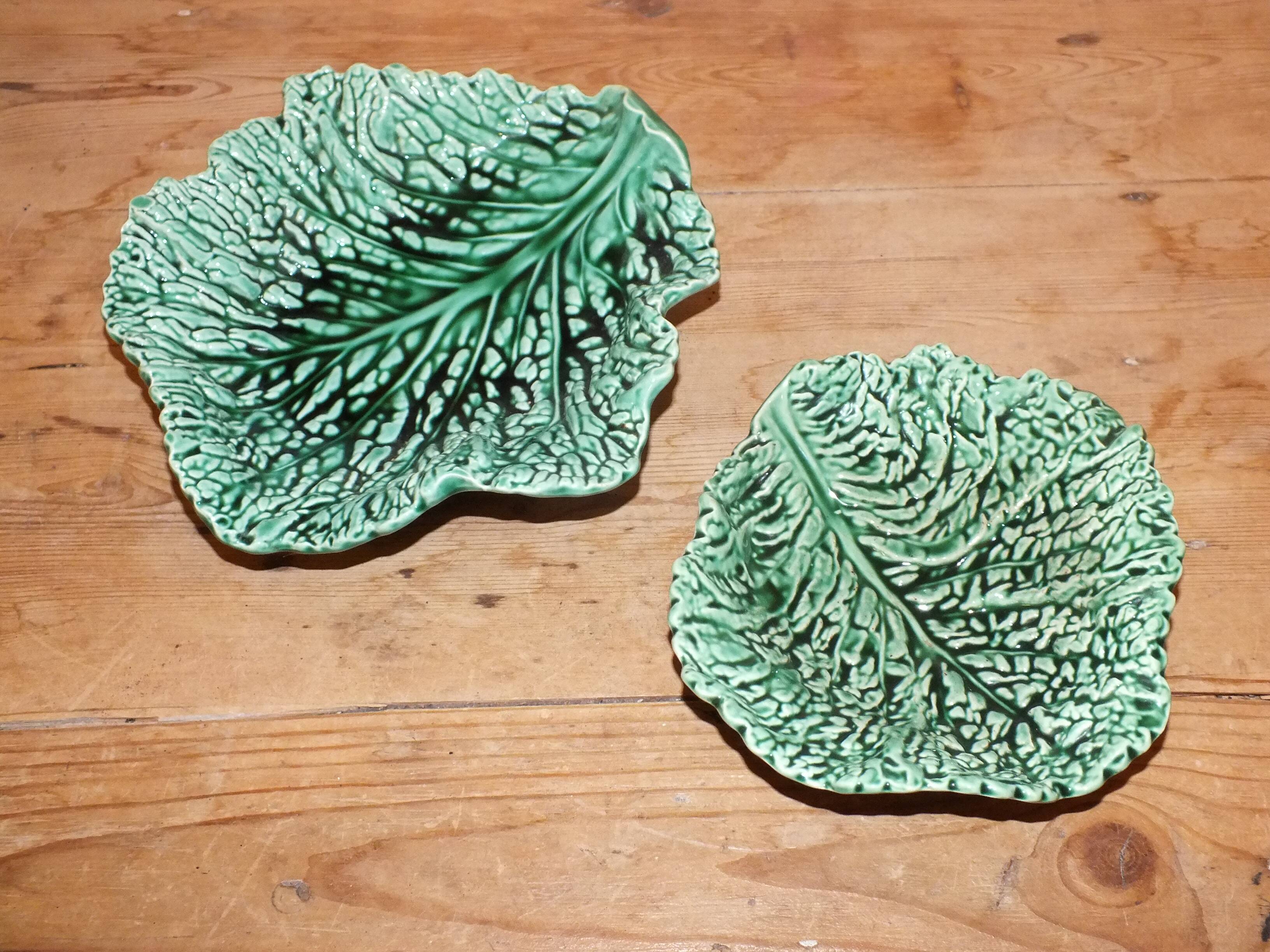 Duo dish dish in Sarreguemines cabbage leaf slip