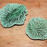 Duo dish dish in Sarreguemines cabbage leaf slip