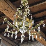 Lustre pampilles et laiton 9 ampoules
