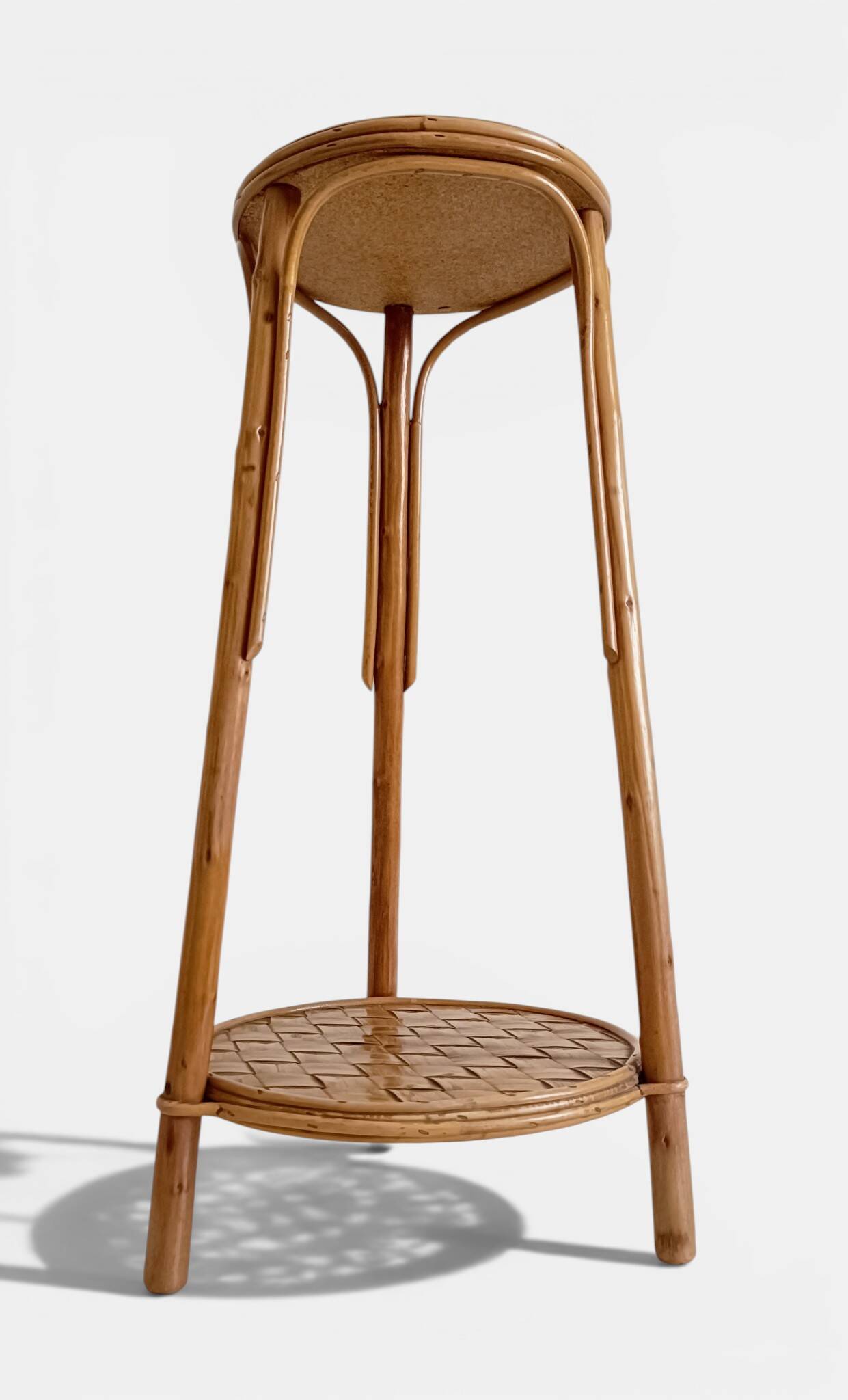 Table d'appoint, support à plante en bois, bambou et roseau, années 1960