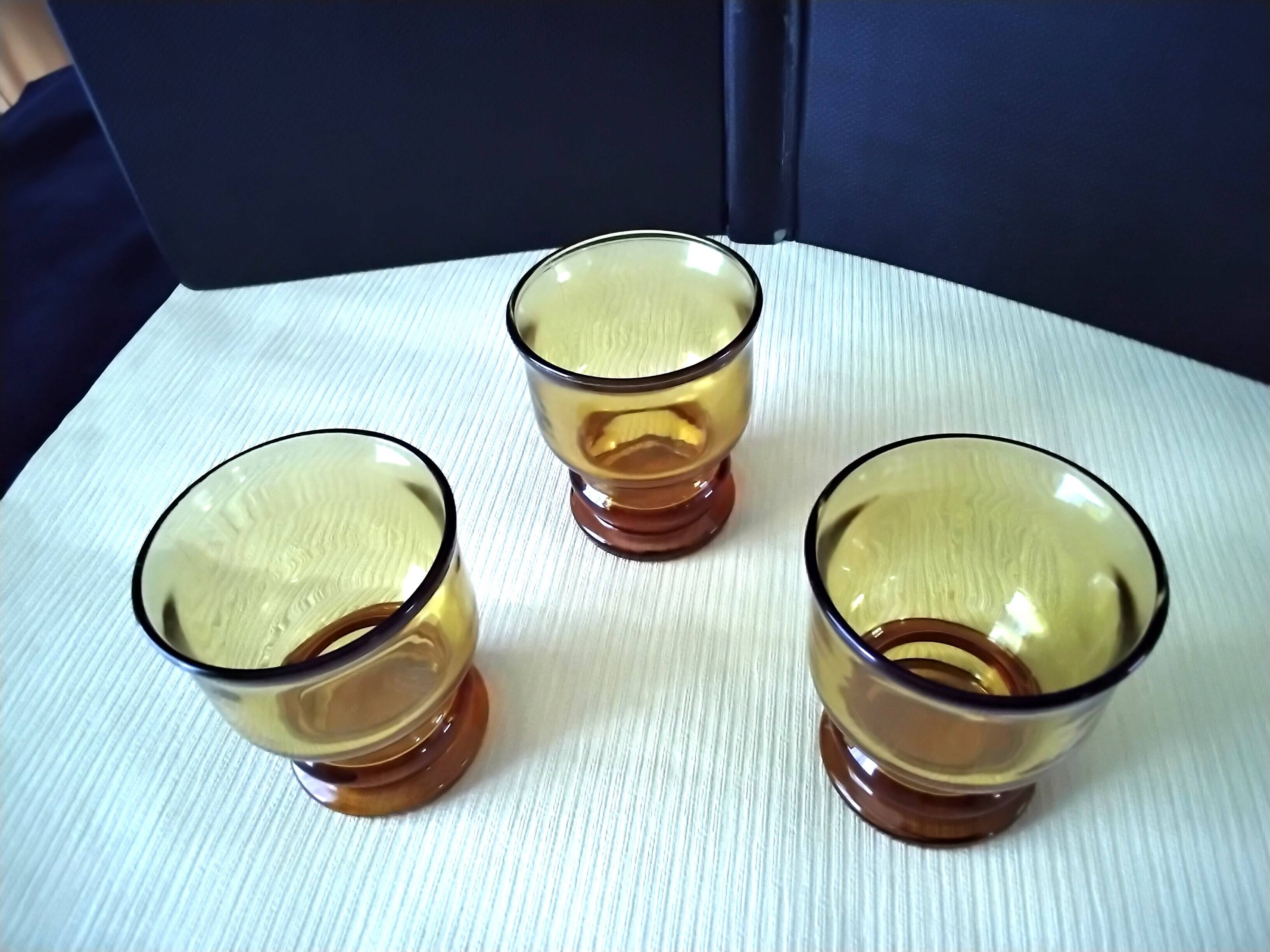 3 Vintage Amber Tumbler Glasses